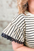 Black Stripe Eyelet Trimmed Ruffled Short Sleeve Plus Size Top