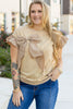 Parchment Ruffled Short Sleeve Bowknot Applique Crew Neck Plus Size Top