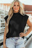 Black Solid Color High Neck Cap Sleeve Loose Top