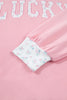 Pink High Neck Floral Patch Embroidery Long Sleeve Sweatshirt