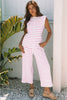 Rose Stripe Casual Wide Leg 2pcs Pants Set
