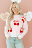 White Cherry Pattern Drop Shoulder Sweater