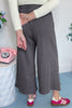 Light Grey Flower Patch Mineral Washed Terry Knit Cropped Wide Leg Pants
