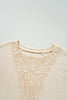 Beige Lace Crochet Patched Cable Textured Cuffed Short Sleeve Plus Size Top