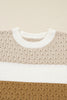 Brown Mixed Texture Knit Striped Color Block Loose Sweater