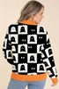 Black High Neck Drop Shoulder Geometric Print Sweater