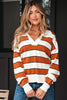 Brown Stripe Ribbed Polo Collar Drop Shoulder Sweater