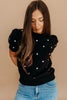 Black Elegant Polka Dot Bubble Short Sleeve Sweater