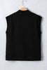 Black Solid Color High Neck Cap Sleeve Loose Top