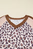 Parchment Leopard Colorblock Patchwork Twist Ribbed Plus Size V Neck Baggy Pullover