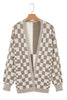 Brown Checkered Open Front Drop Shoulder Cardigan