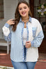 Sky Blue Leopard Striped Patchwork Casual Plus Shirt