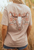Smoke Gray Mineral Wash Floral Steer Head Printed Back Western Fashion Tee
