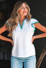 Beau Blue Color Contrast Ruffled Sleeve Collared V Neck Blouse