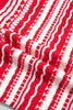 Red Geometric Striped Pattern V Neck Button Front Casual Knit Cardigan