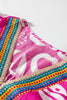 Rose Boho Mixed Print Contrast Trim V Neck Short Sleeve Flared Dress