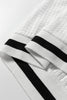 White Textured Knit Preppy Striped Trim V Neck Pullover Waffle Top