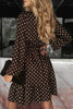 Chicory Coffee Polka Dot Long Sleeve Wrap V Neck Ruffle Hem Mini Dress