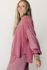 Fushia Raw Seam Patchwork Long Sleeve Top Pocket Casual Pants 2pcs Set