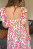 Pink Plus Size Ruffle Trim Square Neck High Waist Floral Maxi Dress