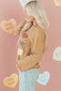 Straw Yellow Plaid Floral Heart Stitched Exposed Seam Mineral Wash Sweatshirt