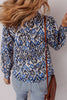 Blue Bohemian Print Embroidered V Neckline Detail Long Sleeve Shirt