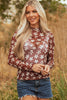Red Mesh Star Print Mock Neck Sheath Long Sleeve Top