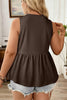 Coffee Plus Size Solid Color Bow Tie Peplum Tank Top
