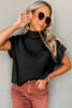 Black Patch Pocket Ribbed Knit Short Sleeve Sweater