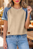 Parchment Denim Color Block Patchwork Round Neck Tee