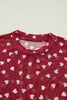 Racing Red Allover Heart Print Mesh Short Sleeve Top