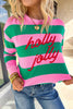 Red Stripe holly jolly Letter Embroidered Pullover Sweatshirt