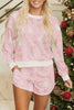 Pink Christmas Tree Nutcracker Doll Print Contrast Trim Long Sleeve Top Matching Shorts Set