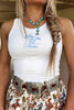 White Western Rodeo Embroidered Pattern Ribbed Cropped Tank