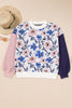 Khaki Floral Panel Colorblock Sleeve Patchwork Sweater