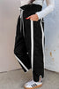 Black Contrast Striped Smocked Waist Drawstring Cropped Casual Pants