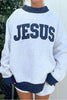 Light Grey Polka Dot Contrast Trim JESUS Letter Graphic Sweatshirt