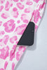 Pink Abstract Leopard Print Tie Waist Puff Sleeve Mini Shirt Dress