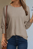 Simply Taupe Shirred Cuffs Solid Long Sleeve T Shirt