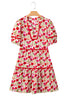 Red Floral Puff Sleeve Tiered Ric Rac Pocketed Mini Dress