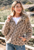 Chestnut Sherpa Rhombus Zip Up Side Pocket Hooded Jacket