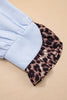 Sky Blue Stripe Ruffled Leopard Patchwork Long Sleeve Button Down Loose Shirt