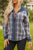 Gray Plaid Corduroy Patchwork Collared Zip Up Snap Button Jacket