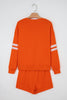 Evergreen Varsity Striped Sleeve Drop Shoulder Sweatshirt and Short Set