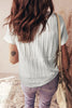 White Solid Color Textured Button V Neck Raw Seam Henley Tee