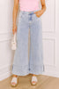 Beau Blue Mid Rise Pearl Embellished Split Wide Leg Jeans