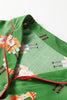 Green Christmas Candy Contrast Trim Bow Knot Silky 2pcs Pajama Set