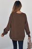 Coffee Solid Color Textured Round Neck Drop Shoulder Pullover Sweatshirt