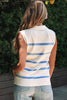 Sky Blue Stripe Split V Neck Collared Ribbed Sweater Vest