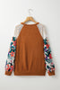 Laurel Green Floral Patchwork Long Sleeve Ribbed Blouse